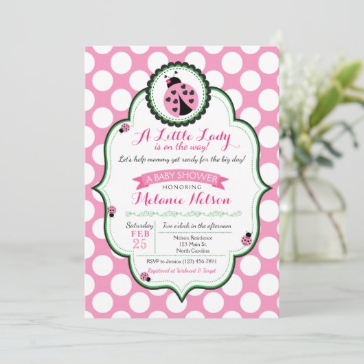 Ladybug Baby shower Invitation Kaart (Staand voorkant)