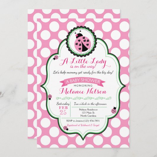 Ladybug Baby shower Invitation Kaart (Voorkant / Achterkant)
