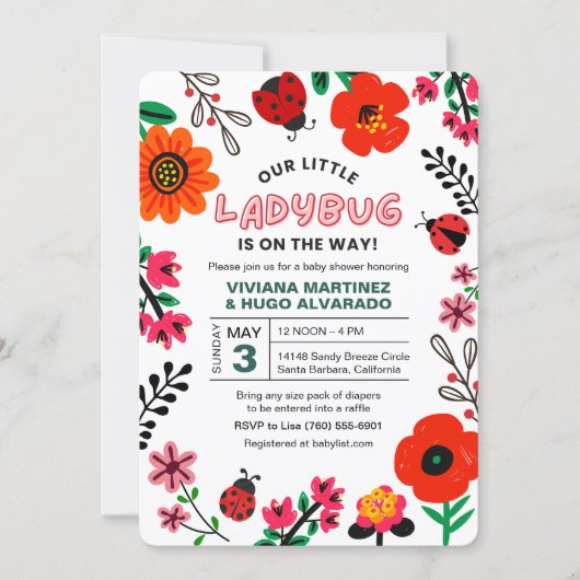 Ladybug Baby Shower Invitation Lovebug Invite Kaart (Voorkant)