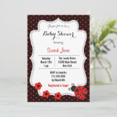 Ladybug Baby shower Invitation Polka Dots Red Kaart (Staand voorkant)