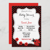 Ladybug Baby shower Invitation Polka Dots Red Kaart (Voorkant / Achterkant)