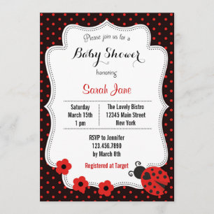 Ladybug Baby shower Invitation Polka Dots Red Kaart
