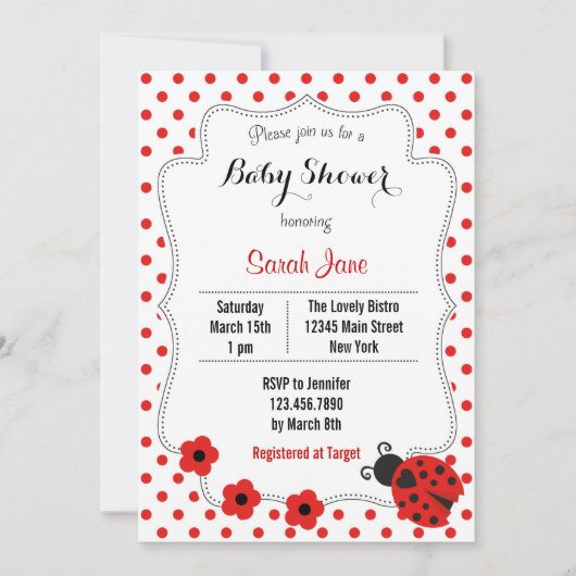 Ladybug Baby shower Invitation Polkadot Kaart (Voorkant)