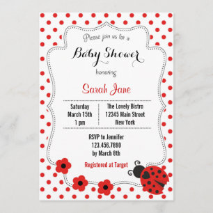 Ladybug Baby shower Invitation Polkadot Kaart
