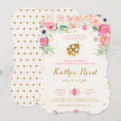LadyBug Baby shower Invitation Roze Kaart (Voorkant / Achterkant)