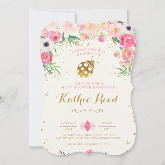 LadyBug Baby shower Invitation Roze Kaart (Voorkant)