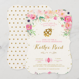 LadyBug Baby shower Invitation Roze Kaart