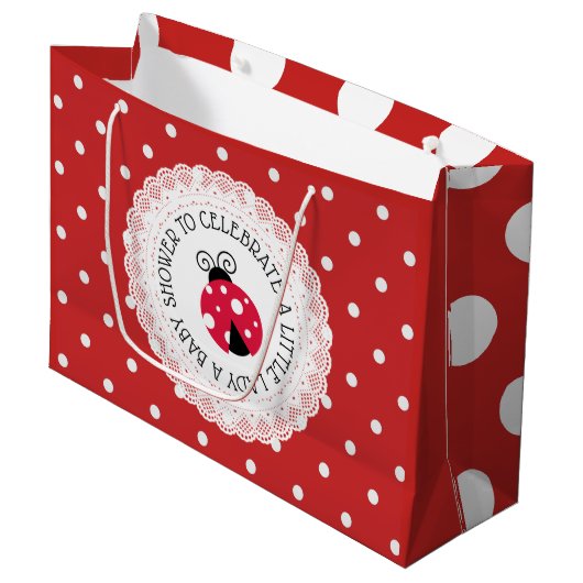 Ladybug Baby shower is een meisje Groot Cadeauzakje (Voorkant Gekanteld)