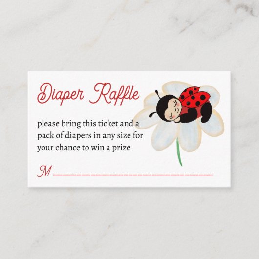Ladybug baby shower luier loterij informatiekaartje (Voorkant)
