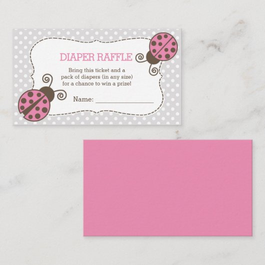 Ladybug Baby shower Luier Raffle Ticket Roze Grijs Informatiekaartje (Voorkant / Achterkant)