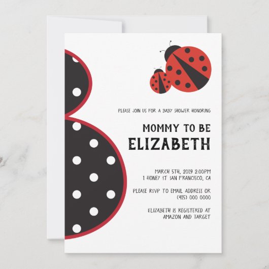 Ladybug baby shower nodigde drachtig silhouet uit kaart (Voorkant)