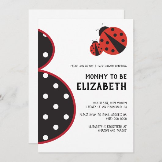 Ladybug baby shower nodigde drachtig silhouet uit kaart (Voorkant / Achterkant)