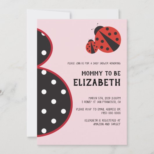Ladybug baby shower nodigde drachtig silhouet uit kaart (Voorkant)