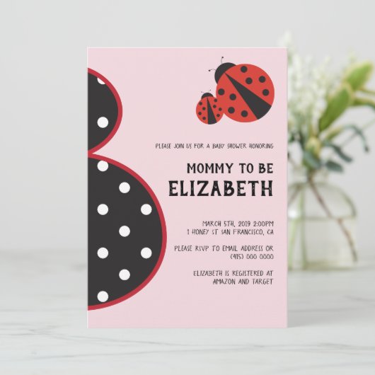 Ladybug baby shower nodigde drachtig silhouet uit kaart (Staand voorkant)