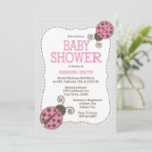 Ladybug Baby shower Roze en Grijze Uitnodiging (Staand voorkant)