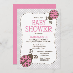 Ladybug Baby shower Roze en Grijze Uitnodiging