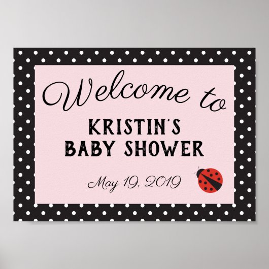 Ladybug baby shower roze welkomstbord poster (Voorkant)