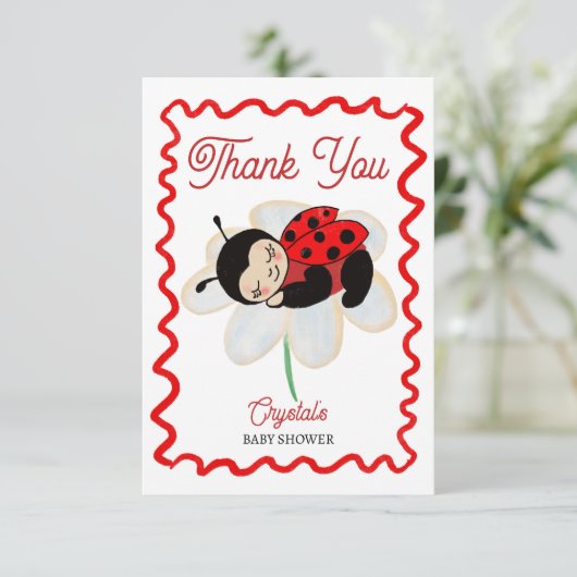 Ladybug baby shower schattig bug kleine dame bedankkaart (Staand voorkant)