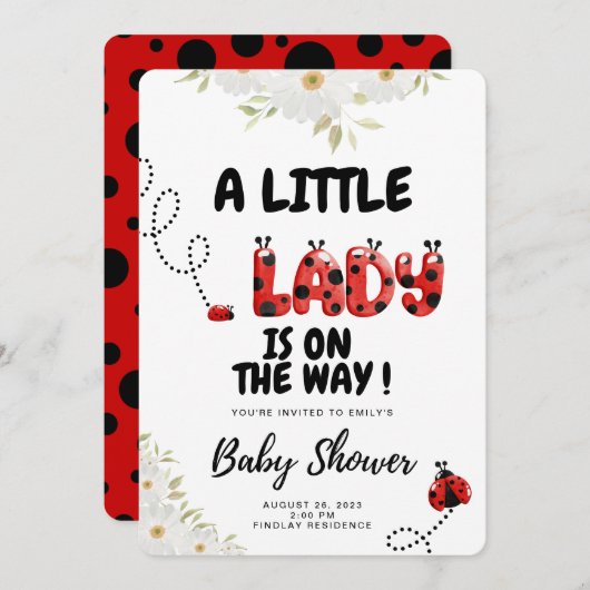 Ladybug Baby shower Uitnodiging Kaart (Voorkant / Achterkant)