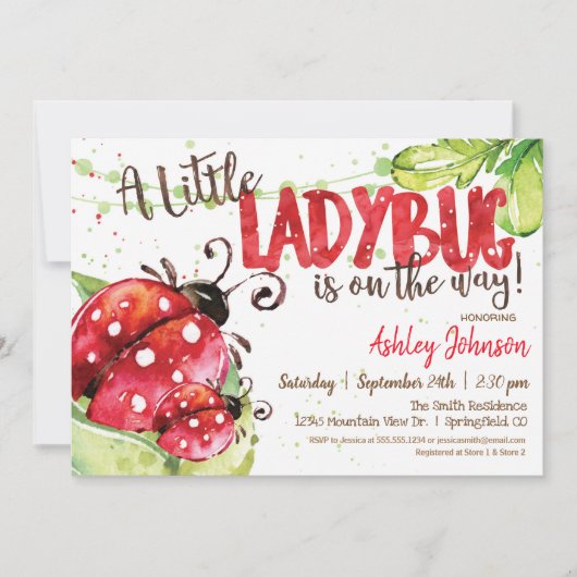 Ladybug Baby shower uitnodiging, Meisje Kaart (Voorkant)