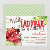 Ladybug Baby shower uitnodiging, Meisje Kaart (Voorkant / Achterkant)