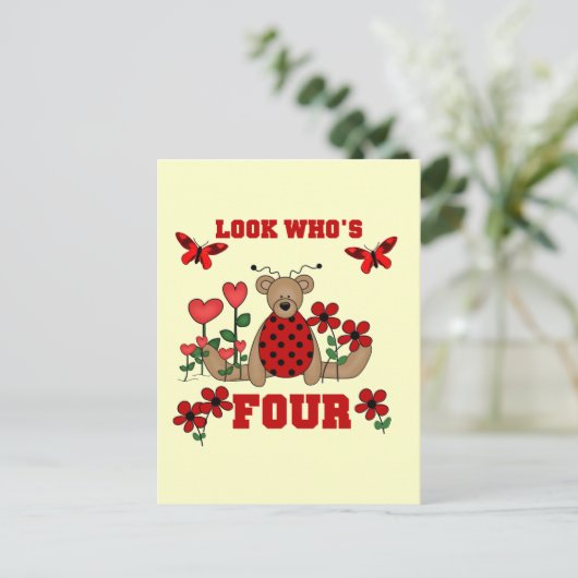 Ladybug Beer 4e Verjaardag Tshirts en geschenken Briefkaart (Staand voorkant)