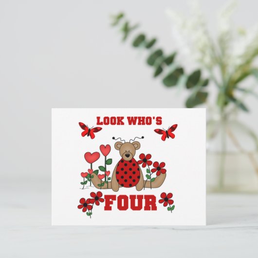 Ladybug Beer 4e Verjaardag Tshirts en geschenken Briefkaart (Staand voorkant)