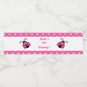 Ladybug Birthday-flaconetiket Girl Hot Pink Waterfles Etiket