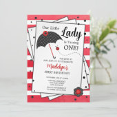 Ladybug Birthday Invitation, 1st Birthday Kaart (Staand voorkant)