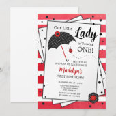 Ladybug Birthday Invitation, 1st Birthday Kaart (Voorkant / Achterkant)