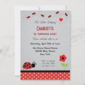 Ladybug Birthday Invitation Black Red Kaart (Voorkant)