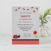 Ladybug Birthday Invitation Black Red Kaart (Staand voorkant)