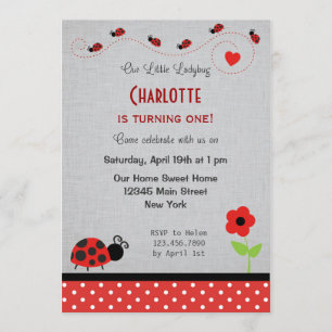 Ladybug Birthday Invitation Black Red Kaart