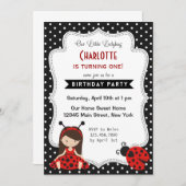 Ladybug Birthday Invitation Black Red Polka Dots Kaart (Voorkant / Achterkant)