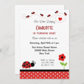 Ladybug Birthday Invitation Black Red Polka Dots Kaart (Voorkant / Achterkant)