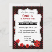 Ladybug Birthday Invitation Black Red Polkadot Kaart (Voorkant)