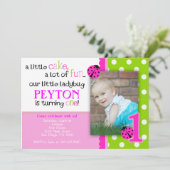 Ladybug Birthday Invitation Hot Pink Lime green Kaart (Staand voorkant)