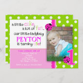 Ladybug Birthday Invitation Hot Pink Lime green Kaart (Voorkant / Achterkant)