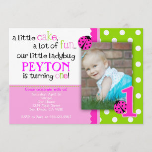 Ladybug Birthday Invitation Hot Pink Lime green Kaart