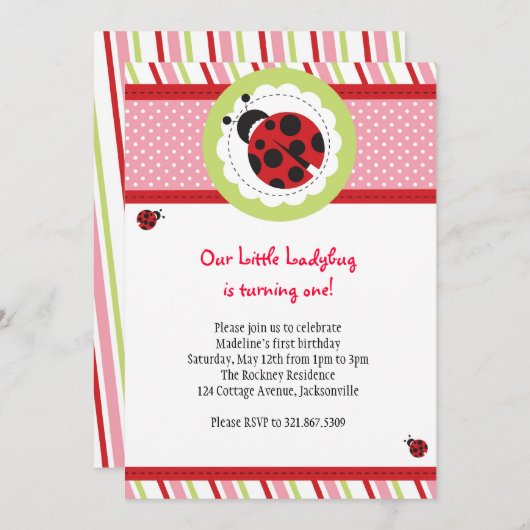 Ladybug Birthday Invitation Kaart (Voorkant / Achterkant)