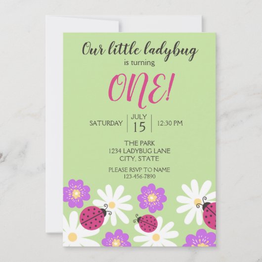 Ladybug Birthday Invitation Kaart (Voorkant)