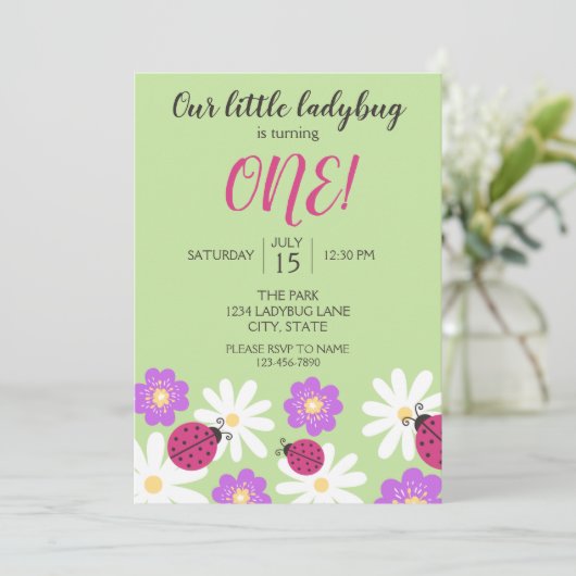 Ladybug Birthday Invitation Kaart (Staand voorkant)