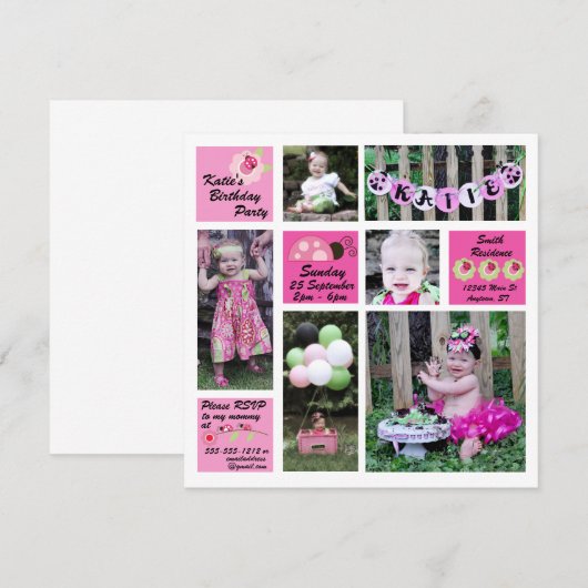 Ladybug Birthday Invitation Kaart (Voorkant / Achterkant)