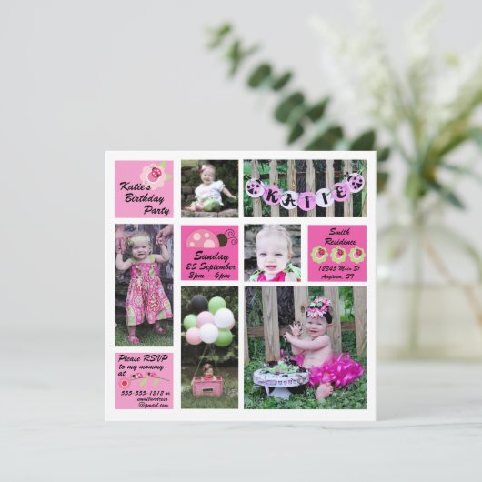 Ladybug Birthday Invitation Kaart (Staand voorkant)