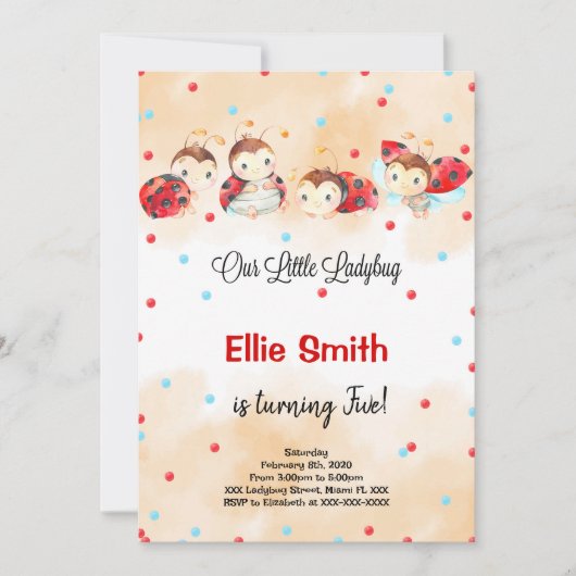 Ladybug Birthday Invitation Kaart (Voorkant)