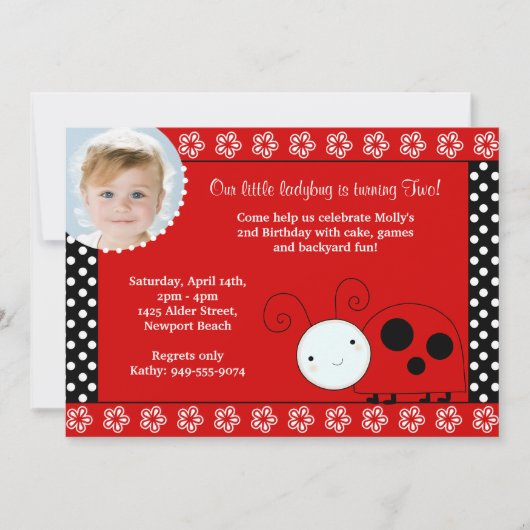 Ladybug Birthday Invitation Kaart (Voorkant)