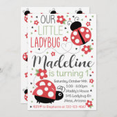 Ladybug Birthday Invitation, Ladybug Invitation Kaart (Voorkant / Achterkant)
