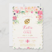 LadyBug Birthday Invitation Pink Kaart (Voorkant)