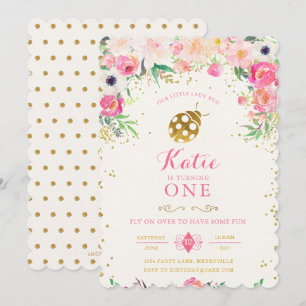 LadyBug Birthday Invitation Pink Kaart