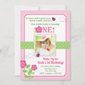 Ladybug Birthday Invitation Pink Ladybug 1st Kaart (Voorkant)